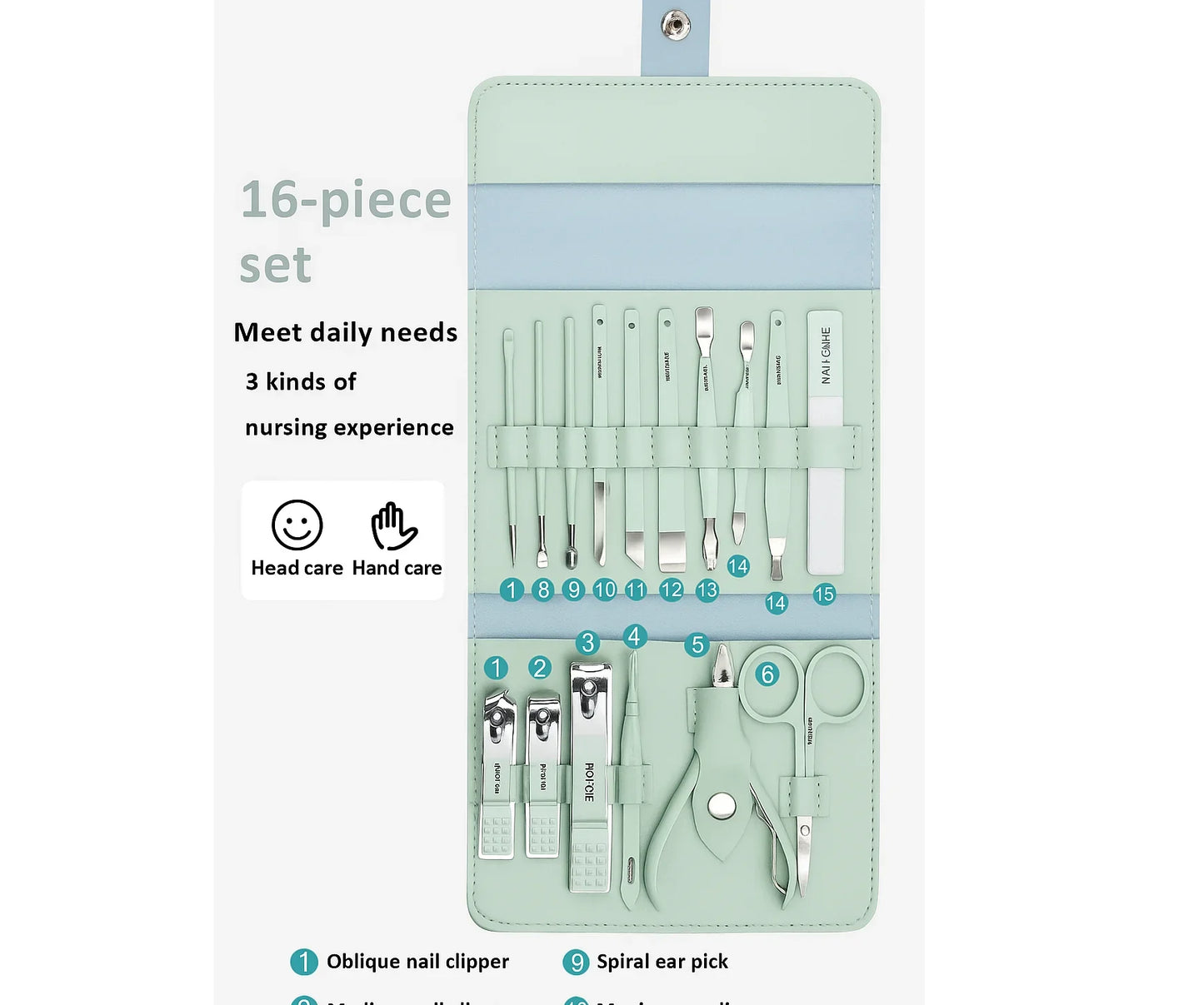 16 Pcs Portable Nail Clipper Manicure Set