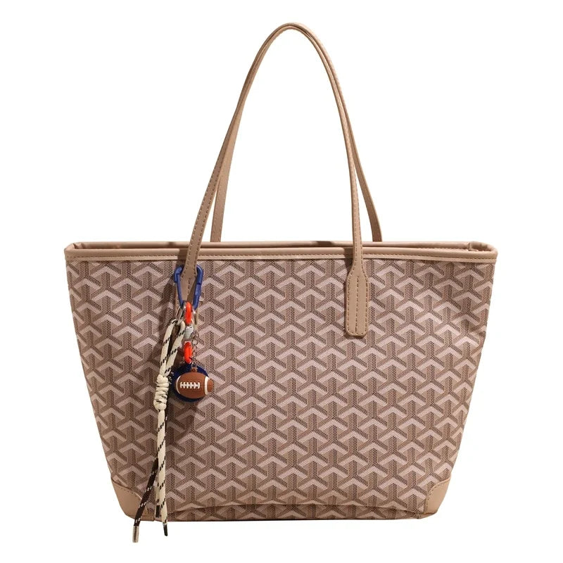 Fashionable Leather Shopper Tote Bag For Women With Trendy Design Letter Logo And Large Capacity