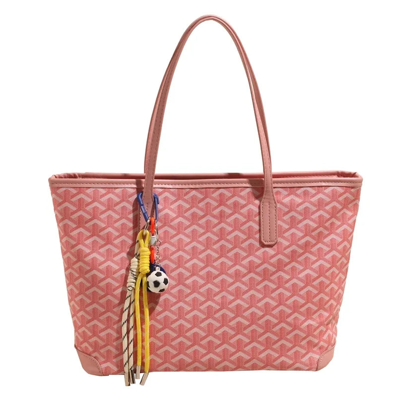 Fashionable Leather Shopper Tote Bag For Women With Trendy Design Letter Logo And Large Capacity