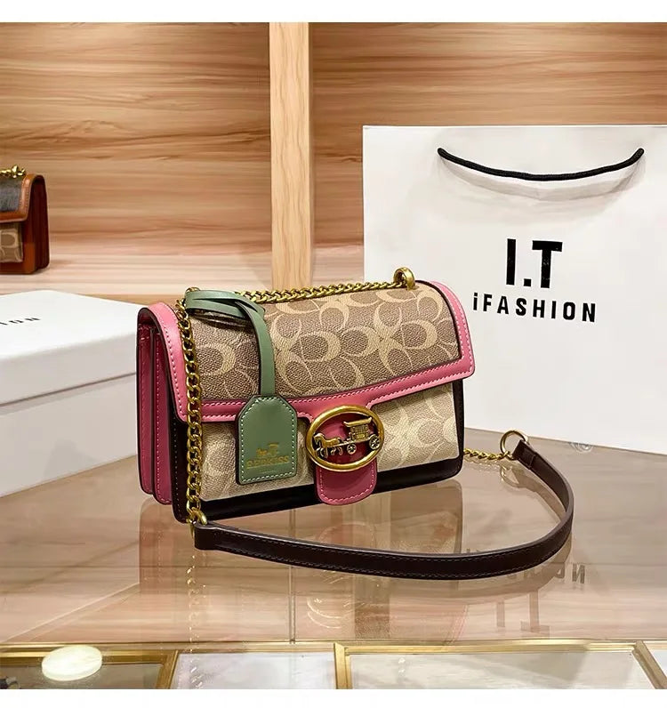 New minimalist and fashionable small handbag, contrasting color women's bag, high-end carriage crossbody bag, portable box bag