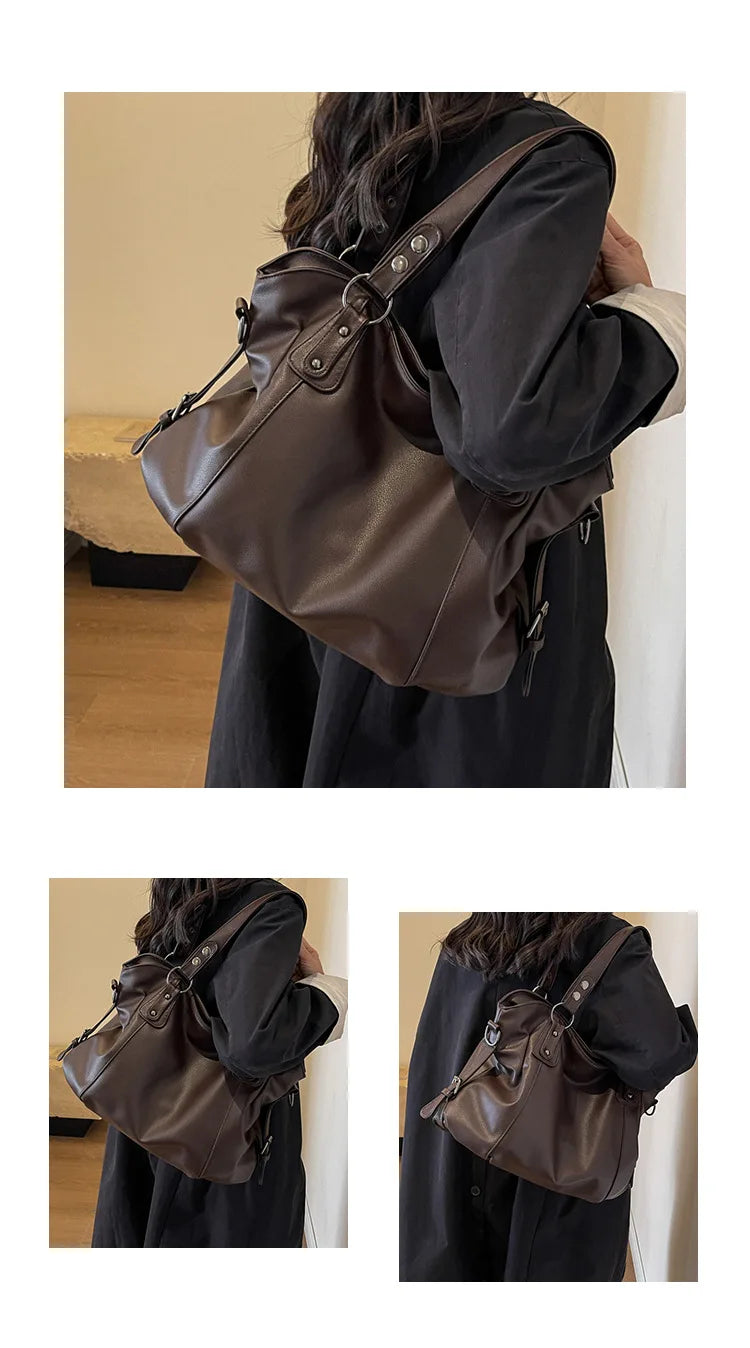 Large Capacity Black Shoulder Bags For Women Large Shopper Bag Solid Color Soft Leather Crossbody Handbag Lady Travel Tote Bag