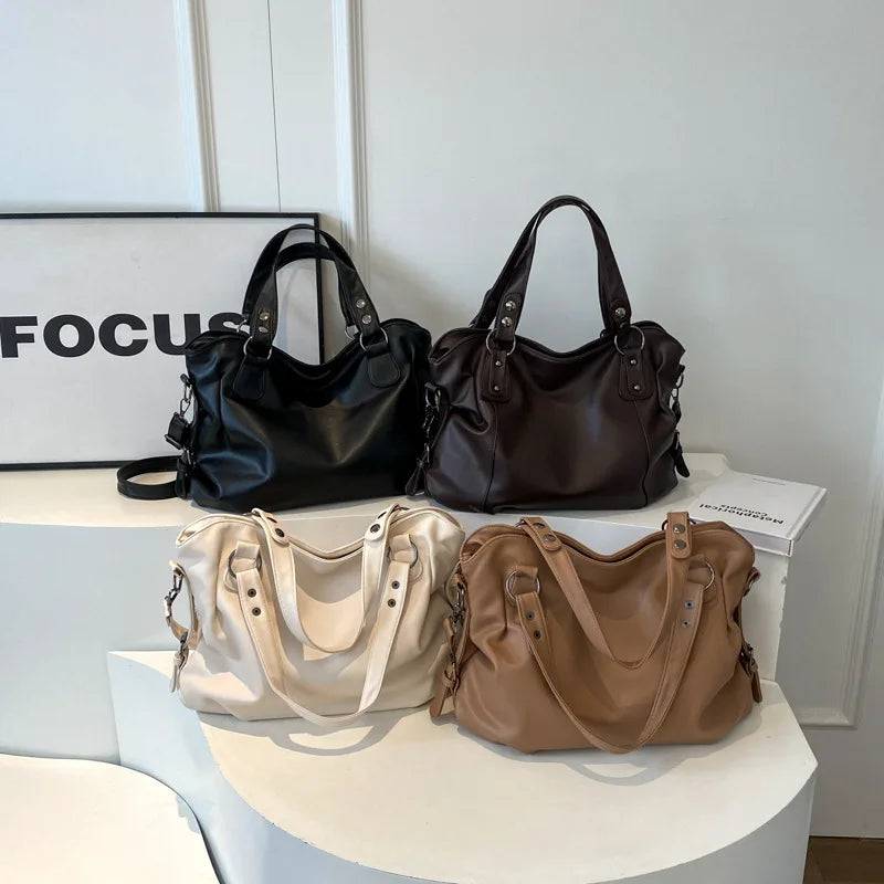 Large Capacity Black Shoulder Bags For Women Large Shopper Bag Solid Color Soft Leather Crossbody Handbag Lady Travel Tote Bag