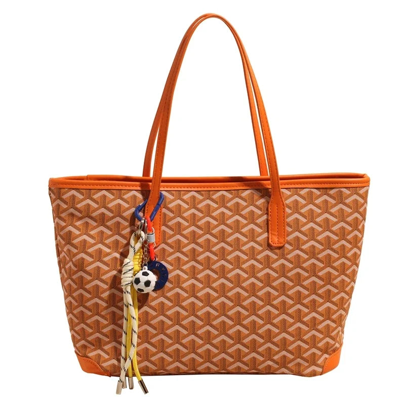 Fashionable Leather Shopper Tote Bag For Women With Trendy Design Letter Logo And Large Capacity