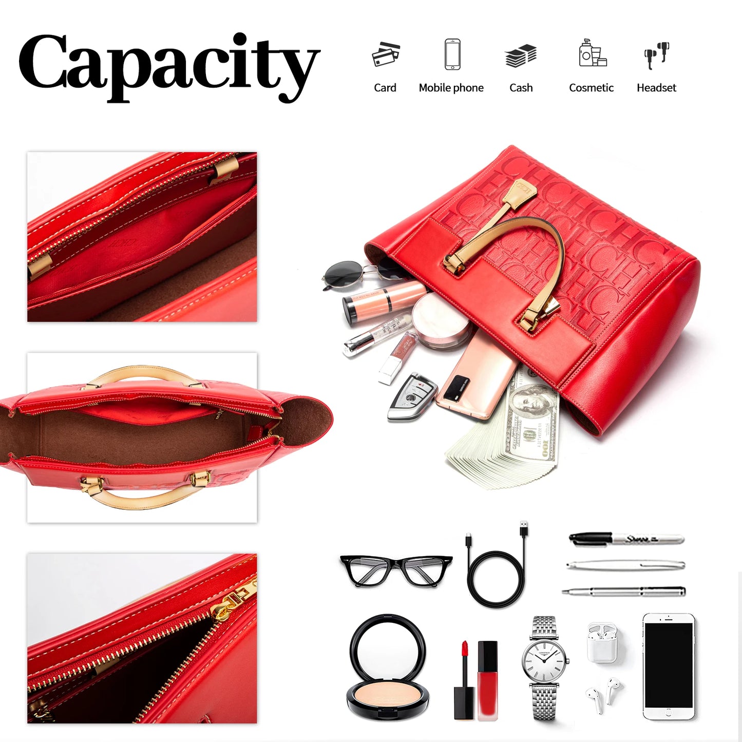 CHCH Women's Handbag 2024 New Brand Embossed Large Capacity Business Wallet