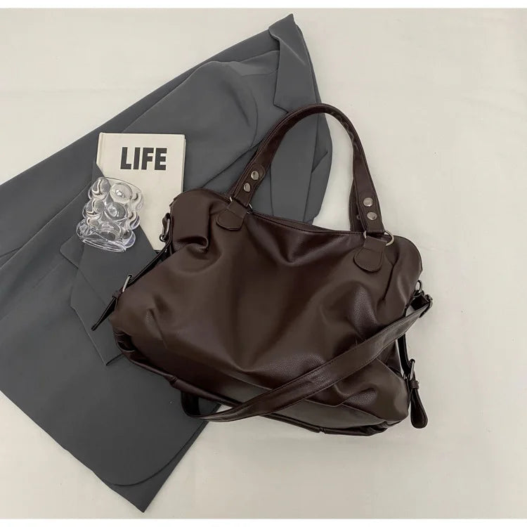 Large Capacity Black Shoulder Bags For Women Large Shopper Bag Solid Color Soft Leather Crossbody Handbag Lady Travel Tote Bag