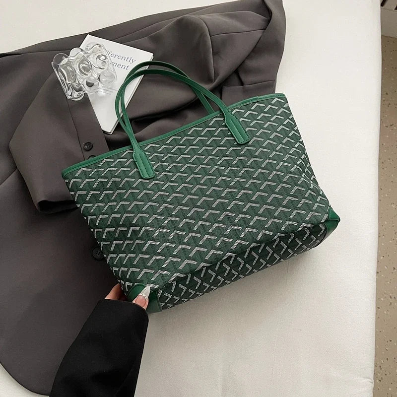 Fashionable Leather Shopper Tote Bag For Women With Trendy Design Letter Logo And Large Capacity