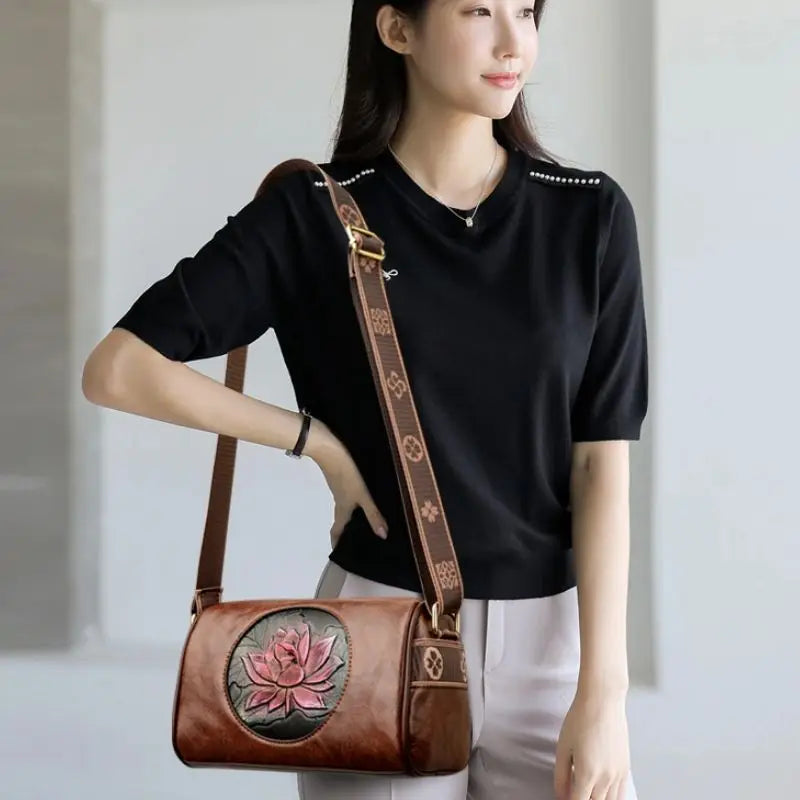 Casual Women Handbag Soft Leather Shoulder Crossbody Bags for Women 2024 New Fashion Print Ladies Messenger Tote Bag